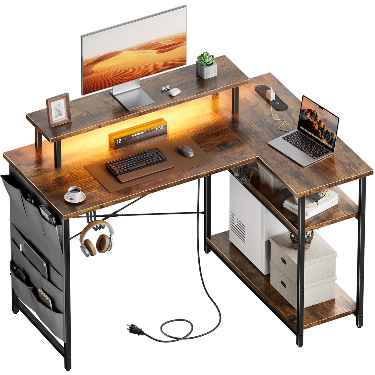 L-Shaped Computer Desk, Featur - Office Furniture Removal 评论和价格