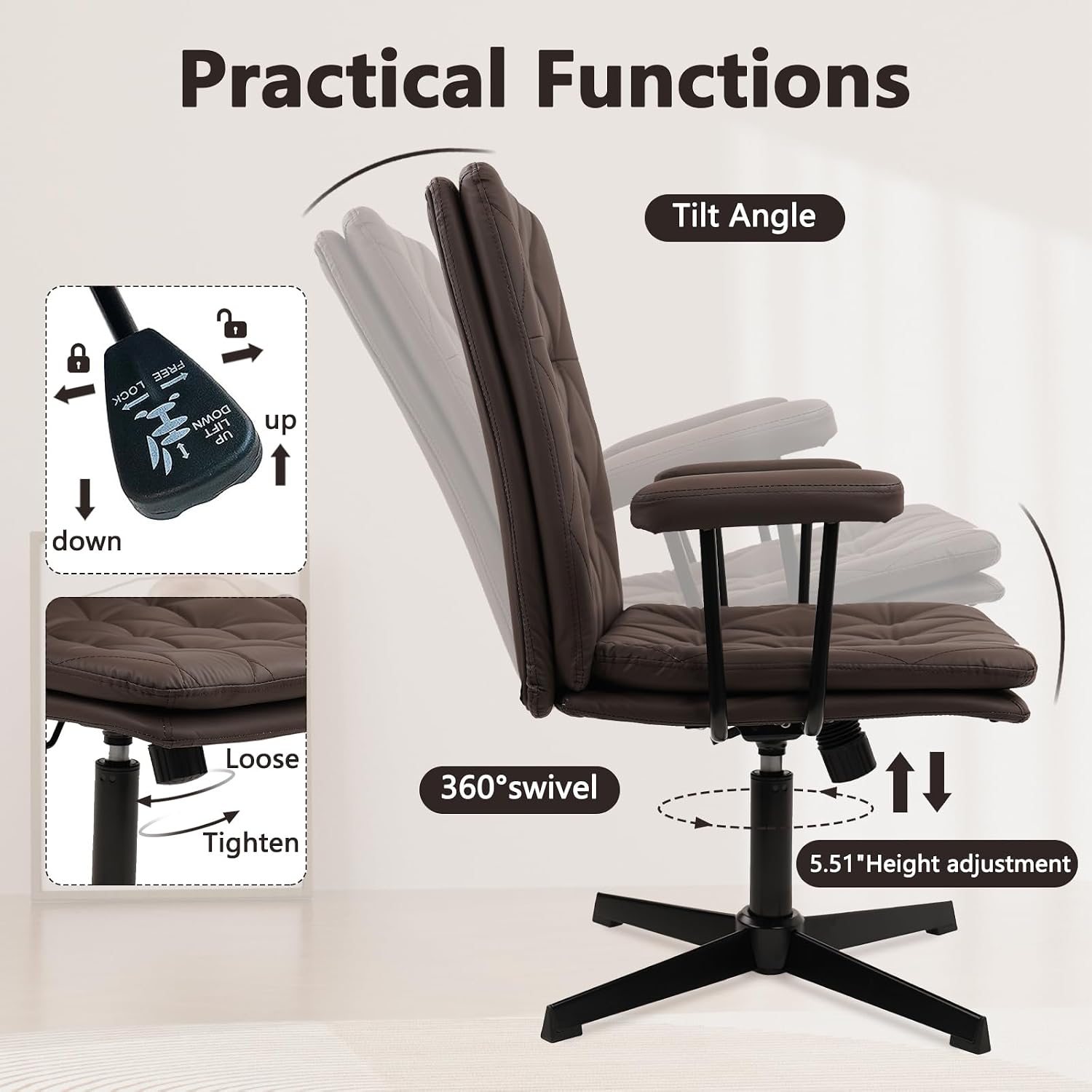 Brown Leather Office Chair No  - Task Chair Mid Back 评论和价格