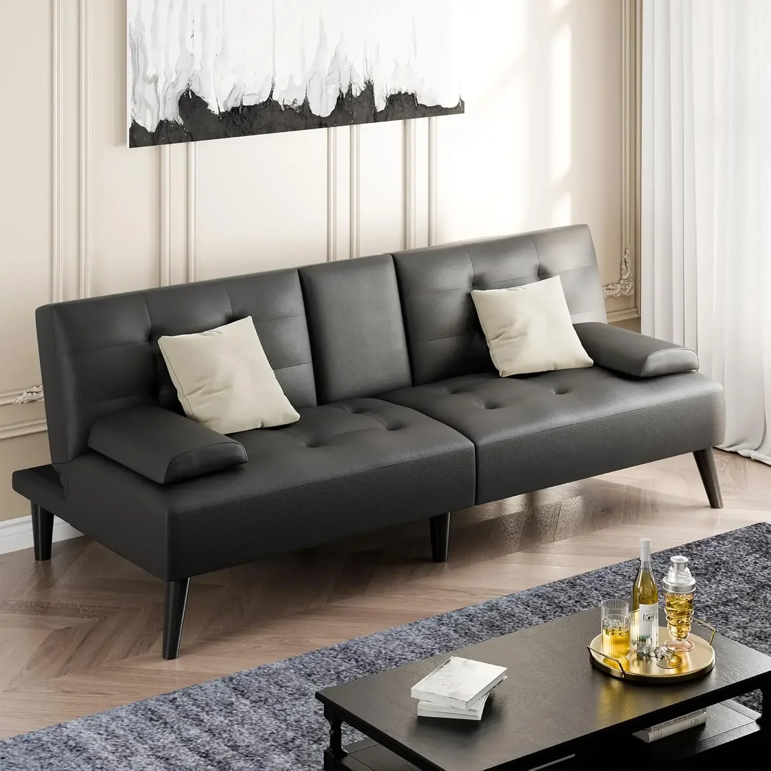 Futon Sofa Bed, Leather Foldab - Office Furniture Removal 评论和价格