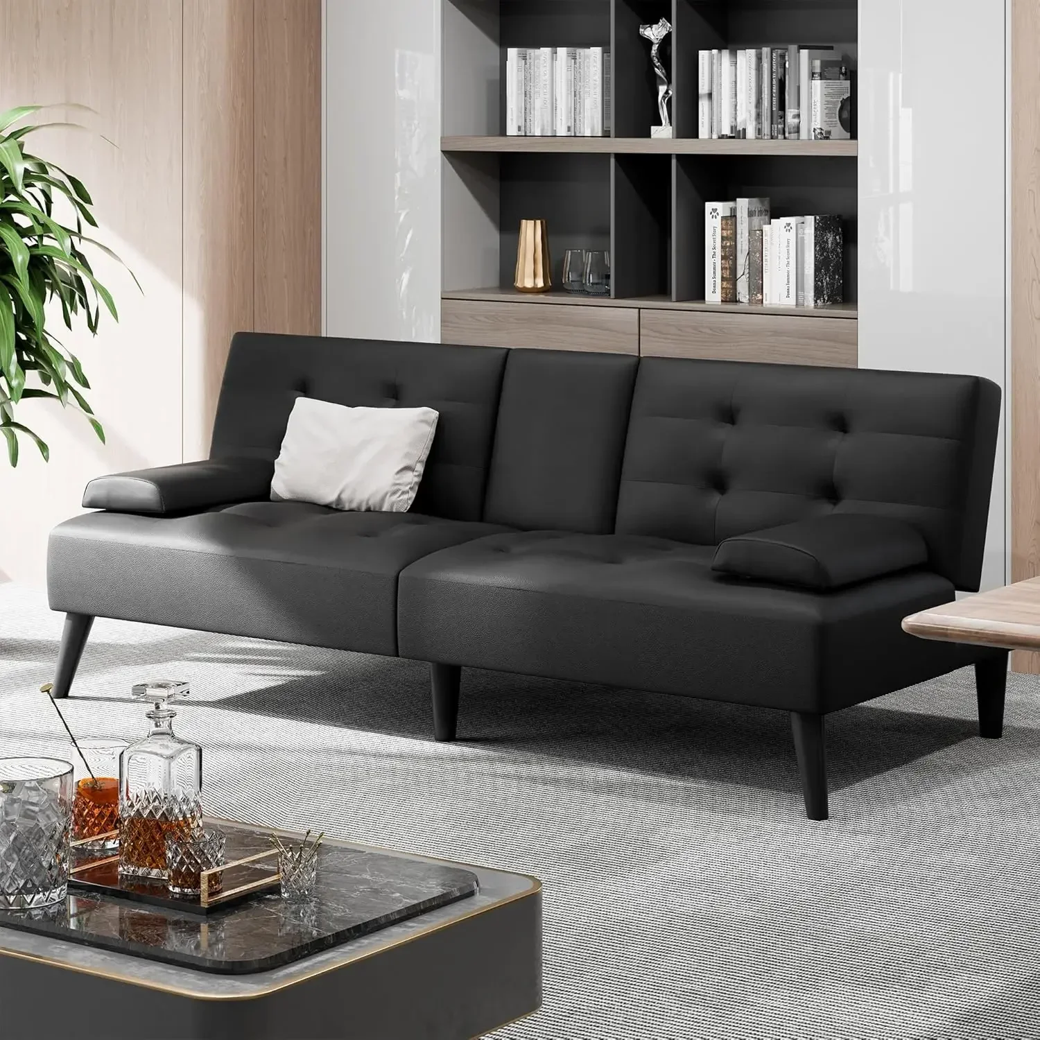 Futon Sofa Bed, Leather Foldab - Office Furniture Removal 评论和价格