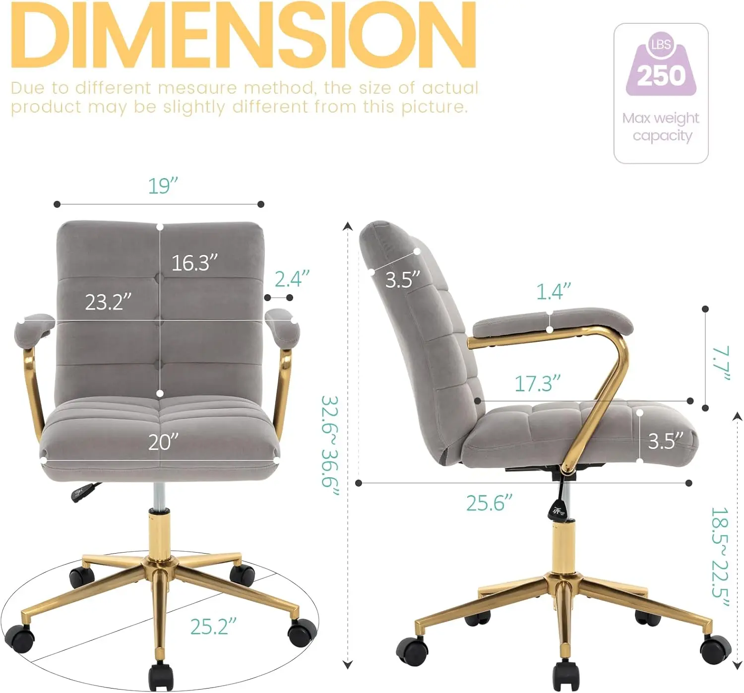 Velvet Home Office Desk Chair, - Task Chair Mid Back 评论和价格