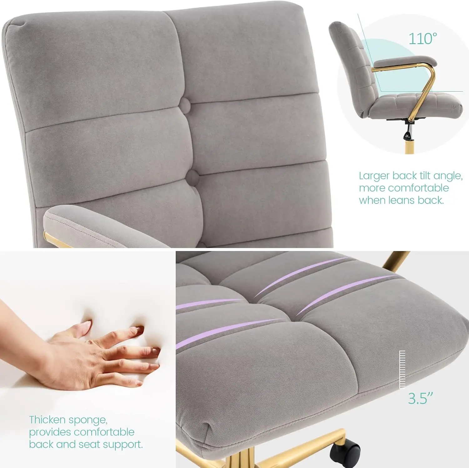 Velvet Home Office Desk Chair, - Task Chair Mid Back 评论和价格